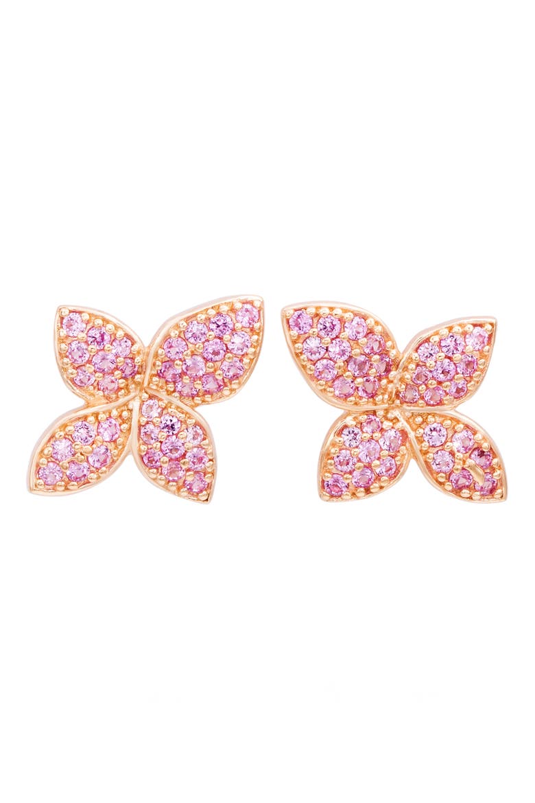 Pavé Pink Sapphire Floral Stud Earrings, Main, color, PINK