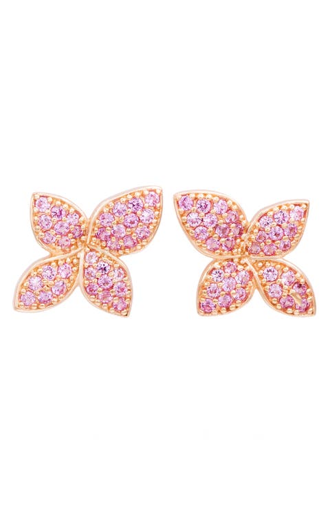 Pavé Pink Sapphire Floral Stud Earrings