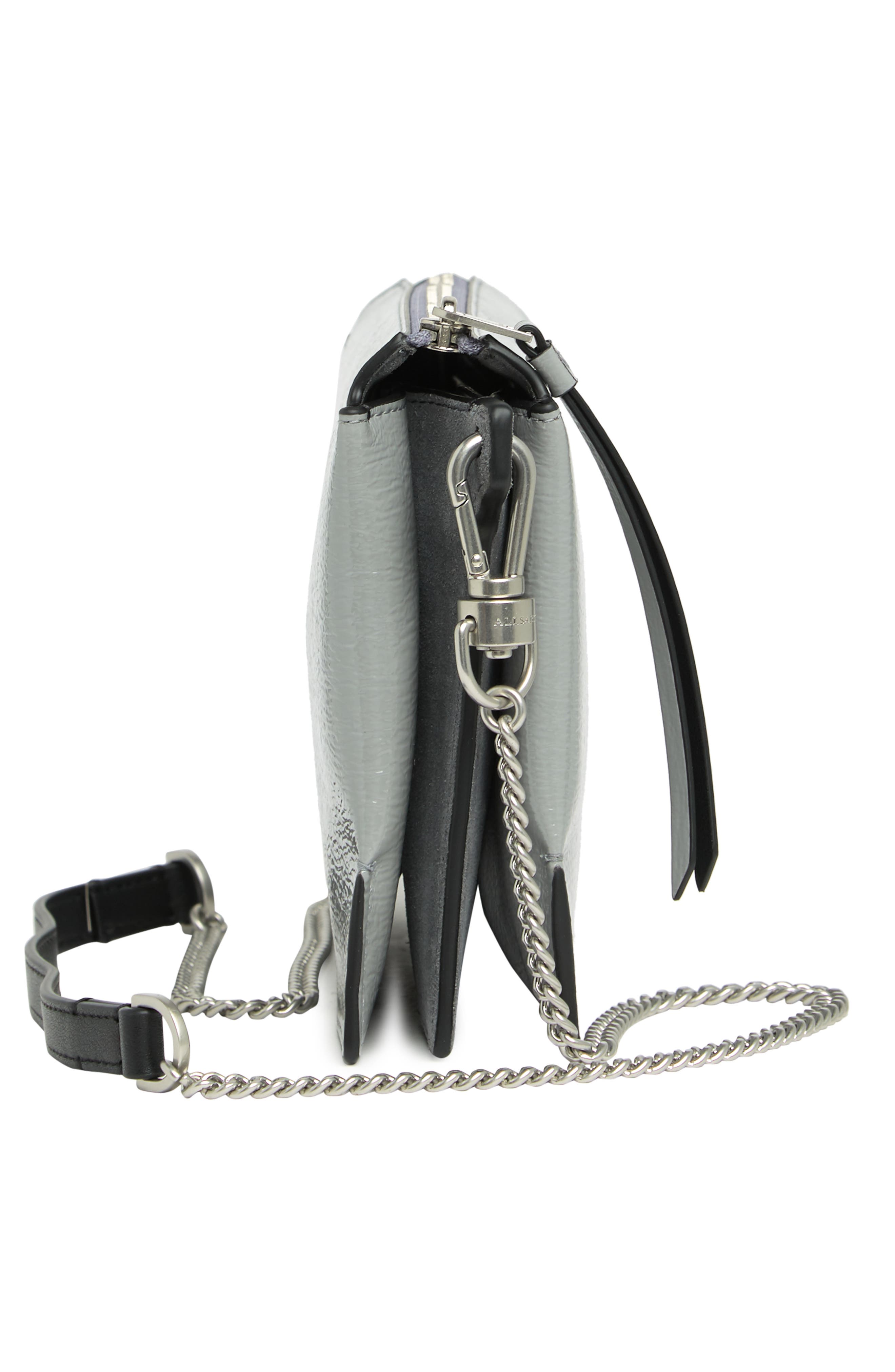 AllSaints Fletcher Croc Embossed Leather Crossbody Bag, Alternate, color, 