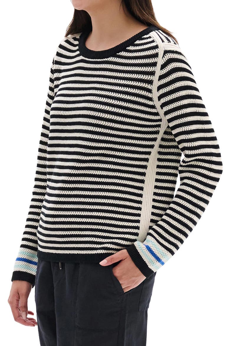 Pointelle Stripe Sweater, Alternate, color, BLACK