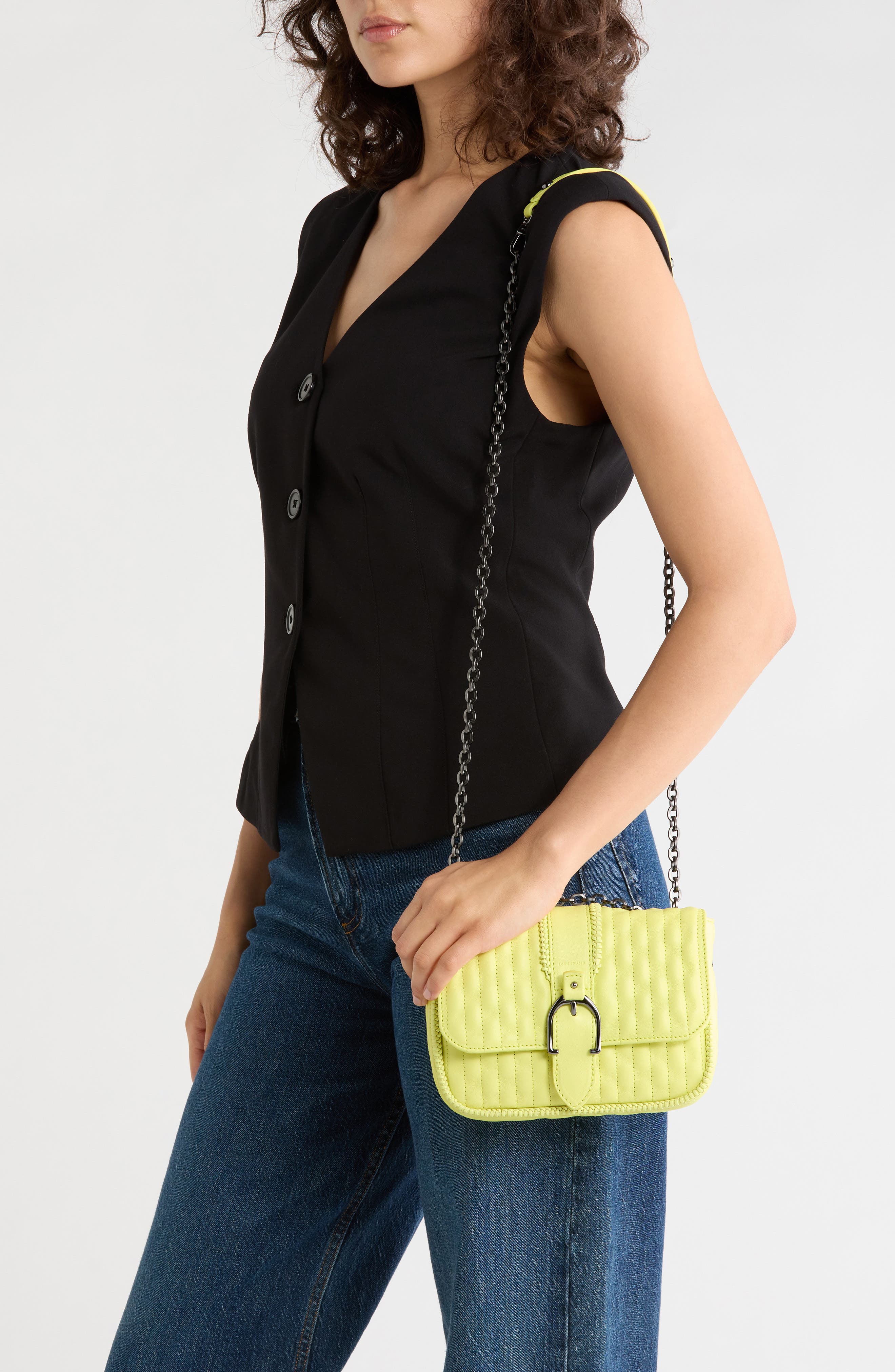 Extra Small Quilted Leather Crossbody Bag, Alternate, color, NEON YLW