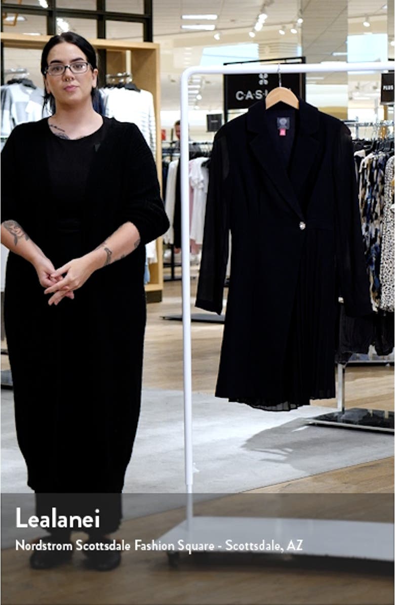 Crystal Button Long Sleeve Mixed Media Coat Dress, sales video thumbnail