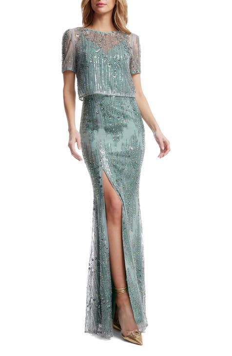 Boat Neck Formal Wear with Diagonal Tiered Hemline Papaya main image 1