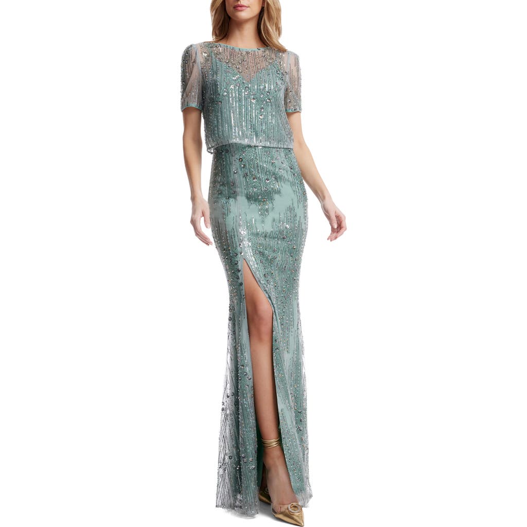 Shop Dress The Population Amanda Sequin Mermaid Gown In Sage Multi