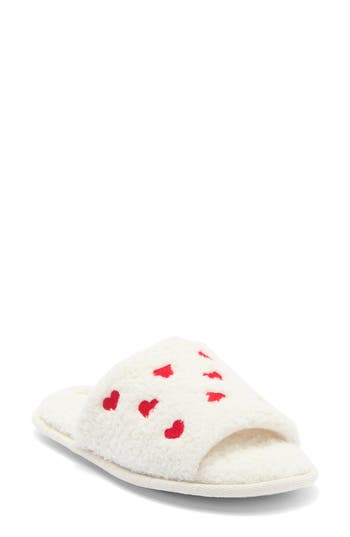 Honeydew Heart Embroidery Slide Slipper In White