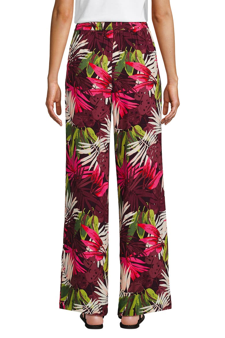 Rayon High Rise Wide Leg Pants - Set Bottom, Alternate, color, Rich Burgundy Tropical Palm