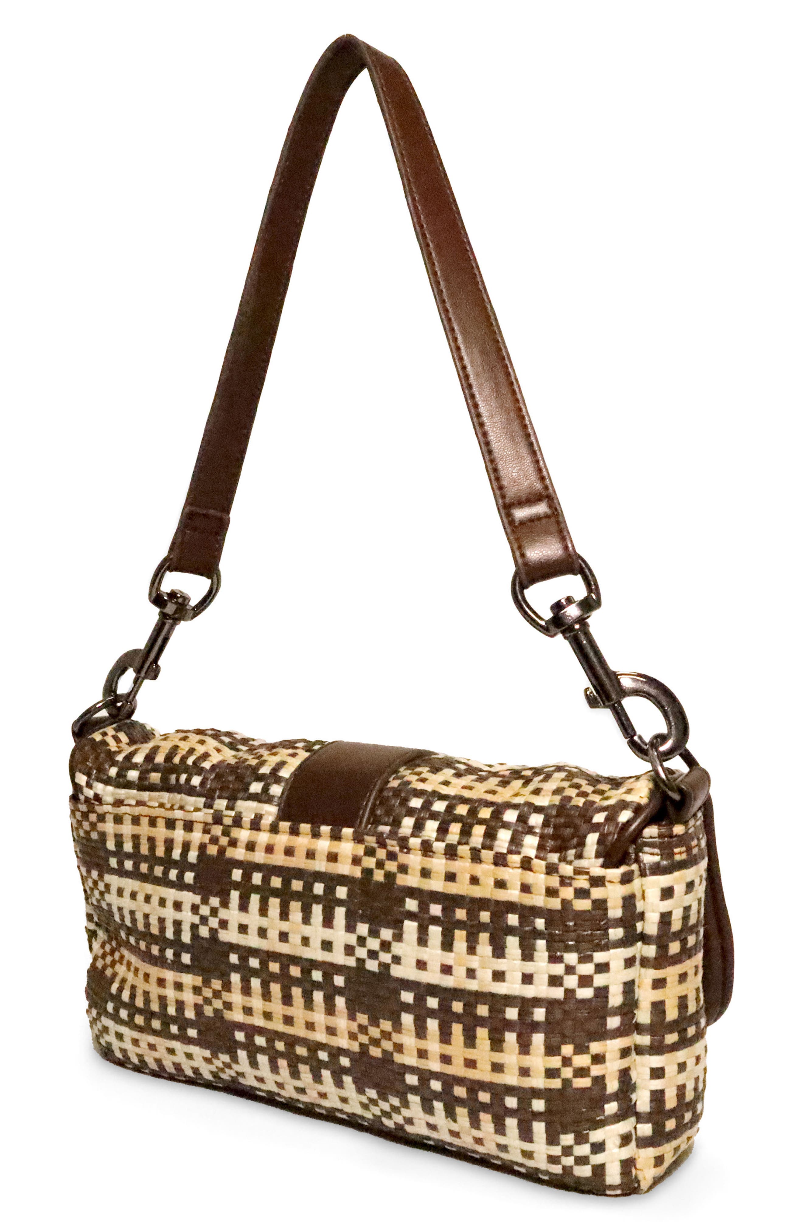 THINK ROYLN Socialite Shoulder Bag, Alternate, color, Espresso/ Dune Plaid Raffia