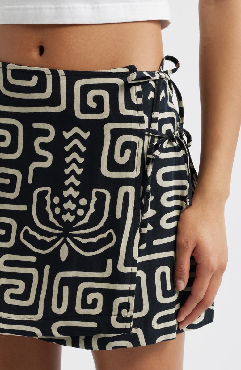 Rip Curl Sunset Luau Linen Blend Wrap Miniskirt, Alternate, color, Black/ Off White