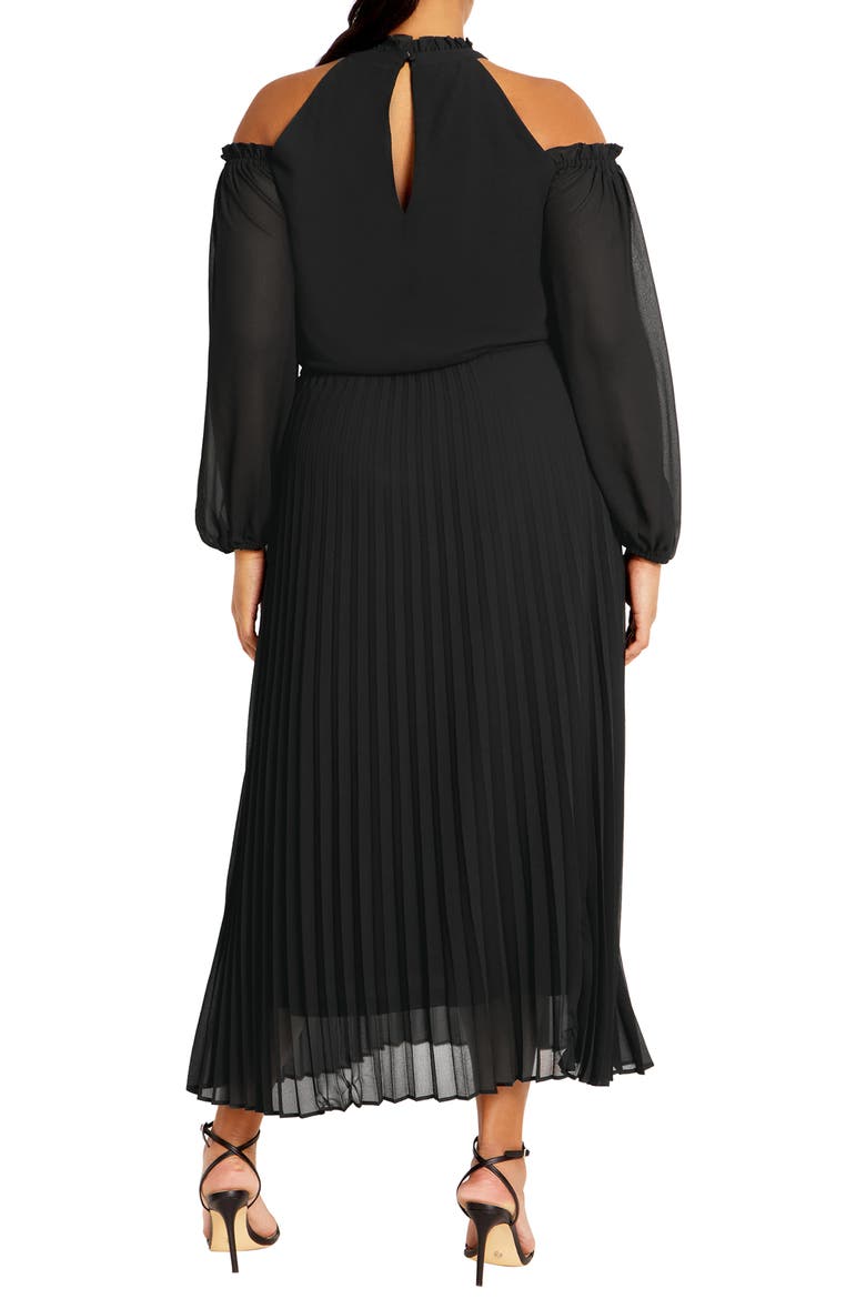 Promise Ruffle Pleated Long Sleeve Maxi Dress, Alternate, color, BLACK