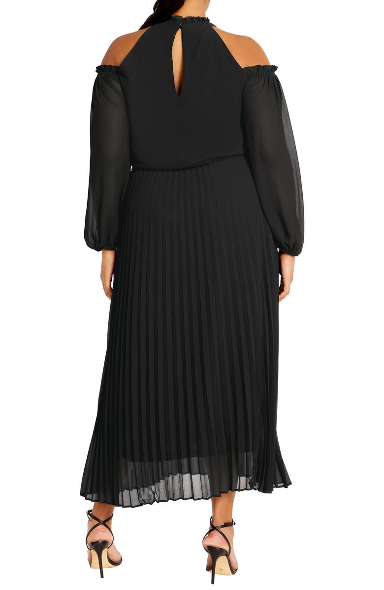 City Chic Promise Ruffle Pleated Long Sleeve Maxi Dress, Alternate, color,