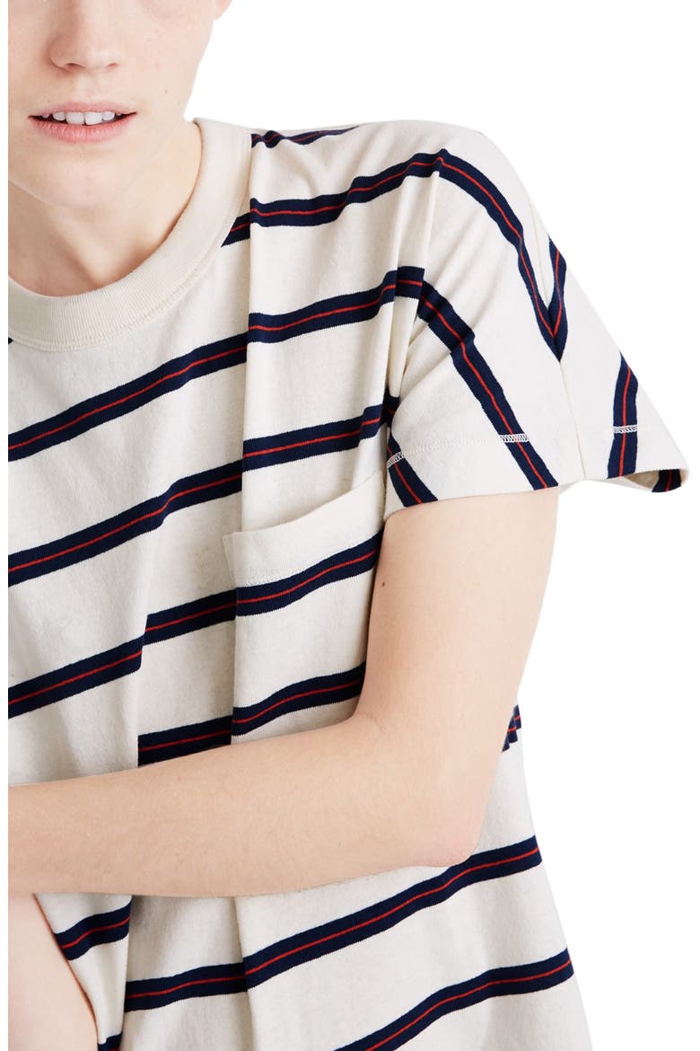 Tomboy Stripe Pocket T-Shirt Dress, Alternate, color, BUBBLE TEA STR ANTIQUE CREAM