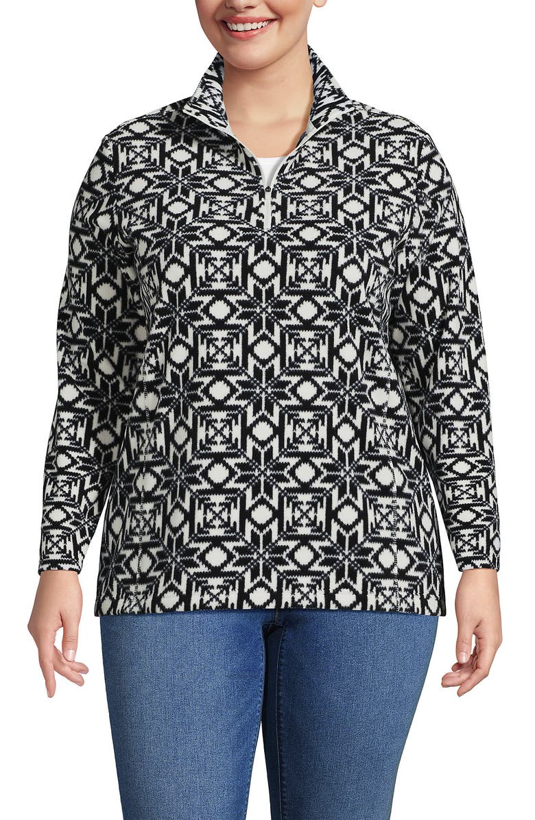 Lands' End Anyweather Fleece Quarter Zip Pullover, Main, color, Ivory/Black Snowflake