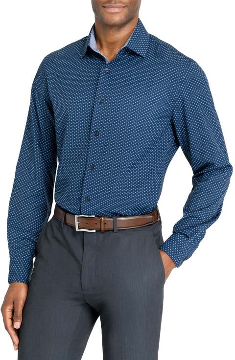 Slim Fit Dash Print Performance Dress Shirt