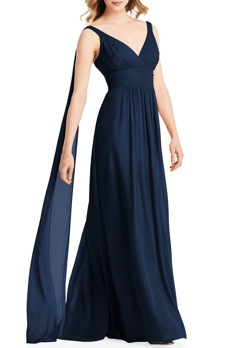 Streamer Back Chiffon Gown, Main, color, MIDNIGHT