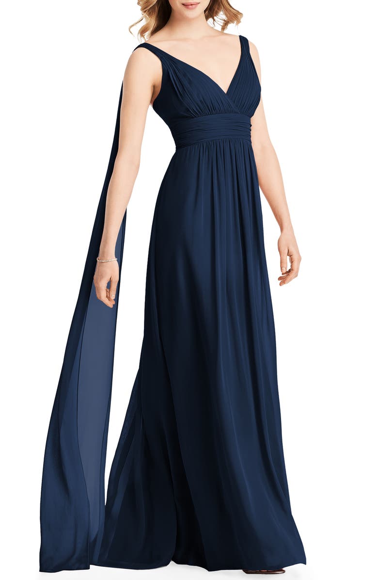 Jenny Packham Streamer Back Chiffon Gown, Main, color,