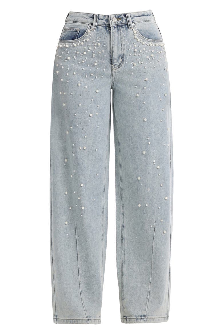 Embellished High Waist Barrel Jeans, Alternate, color, GLACIER
