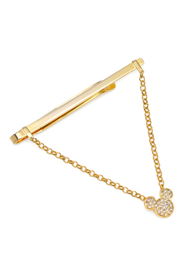 x Disney Mickey Gold Crystal Chain Tie Bar with Chain, Main, color, GOLD