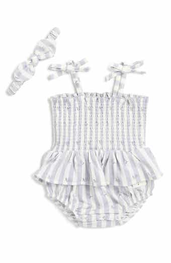 7 For All Mankind Smocked Bubble Bodysuit & Headband Set