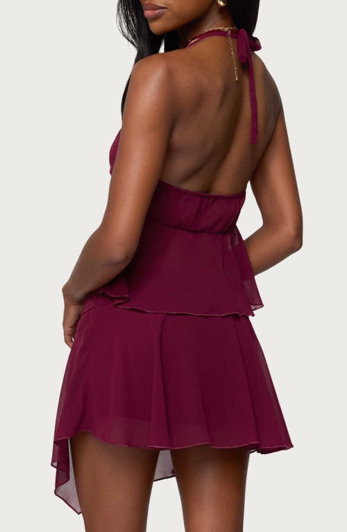 Edikted Sea Star Split Front Chiffon Halter Top In Burgundy