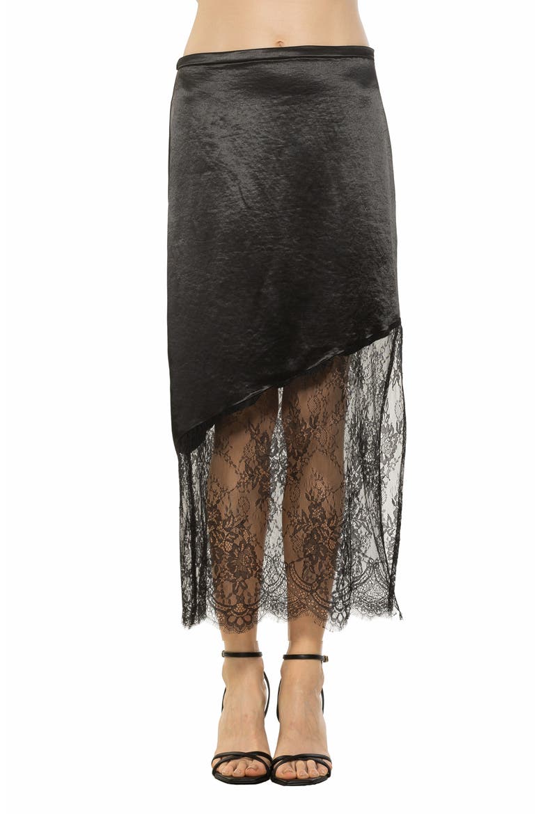 Noelle Lace Trim Midi Skirt, Main, color, BLACK