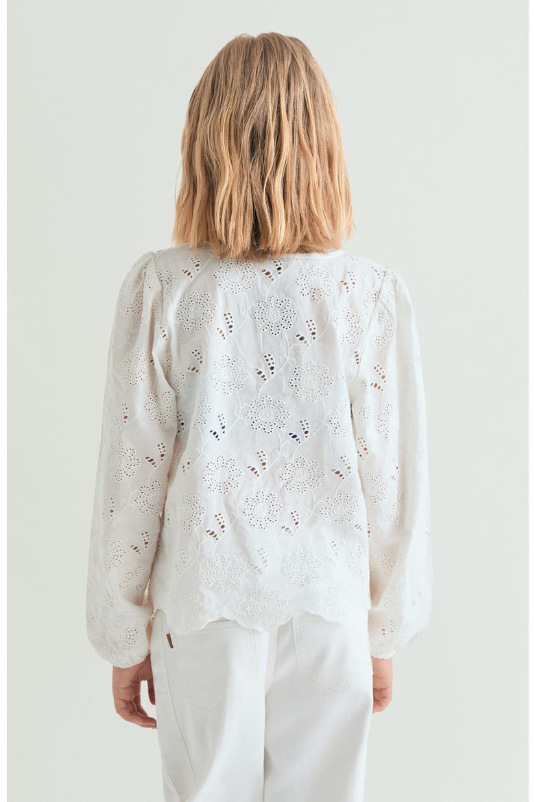 Kids Perforated Blouse with Buttons, Alternate, color, White