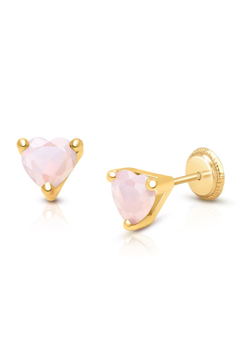 14K Gold Pink Dazzling Heart Studs Screw Back Earrings, Main, color, 14K Yellow Gold