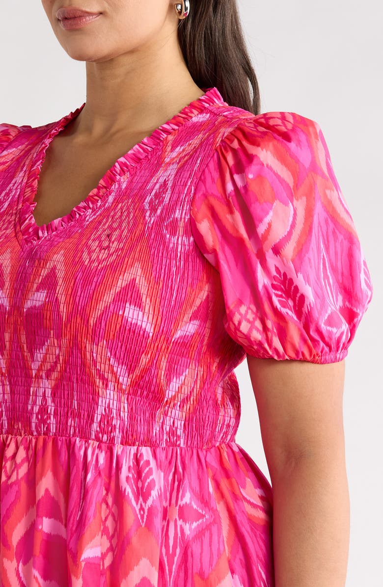 SUGARLIPS Prissa Ikat Brenty Smocked Maxi Dress, Alternate, color, Magenta-Coral