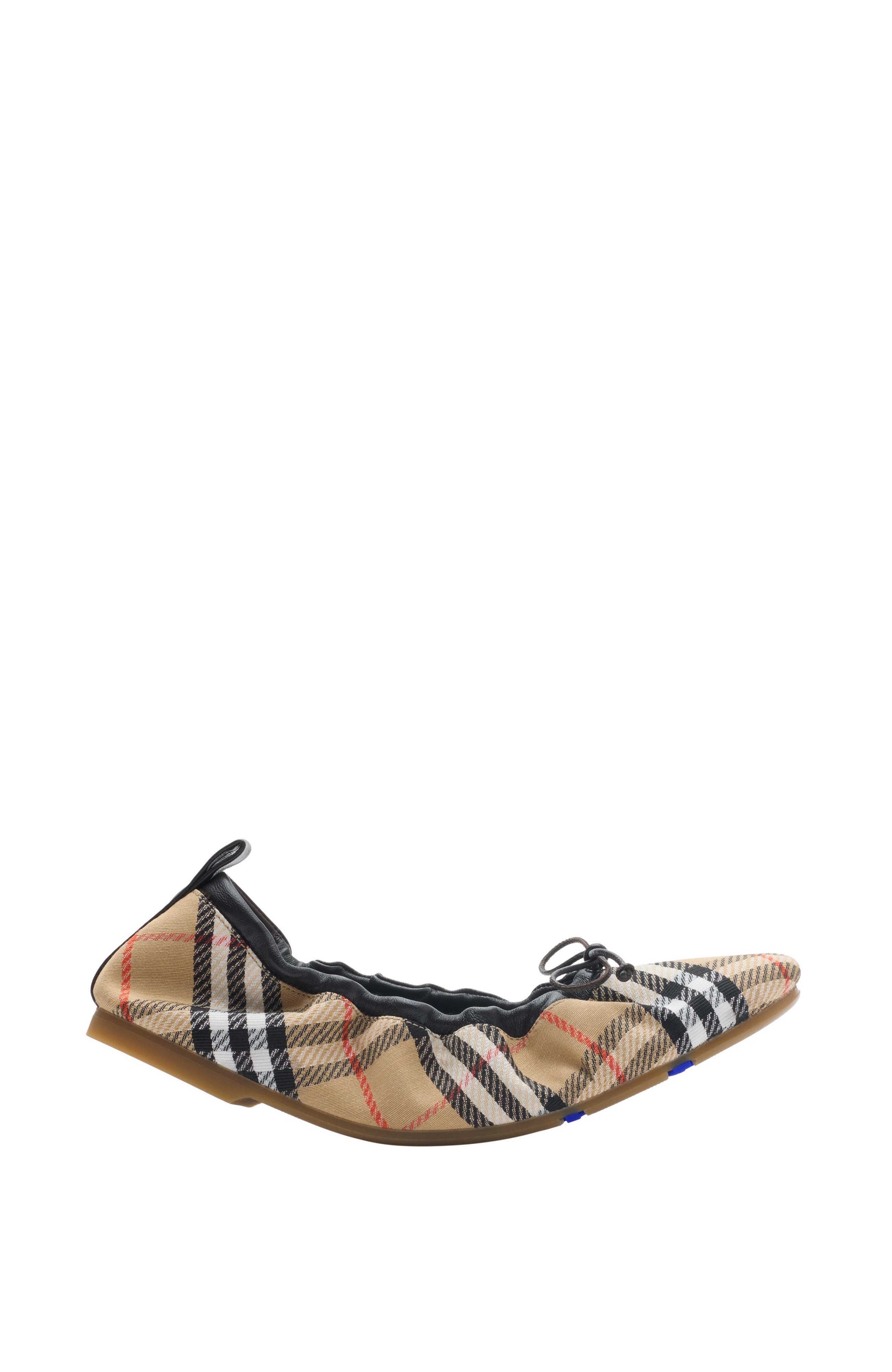 Burberry Check Fawn Ballerinas, Main, color, Sand Beige