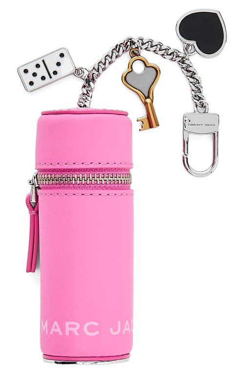 Marc Jacobs The Lipstick Case Charm Pink Keychain With Pendants And Logoed Lipstick Holder In Leather And Brass In Pink