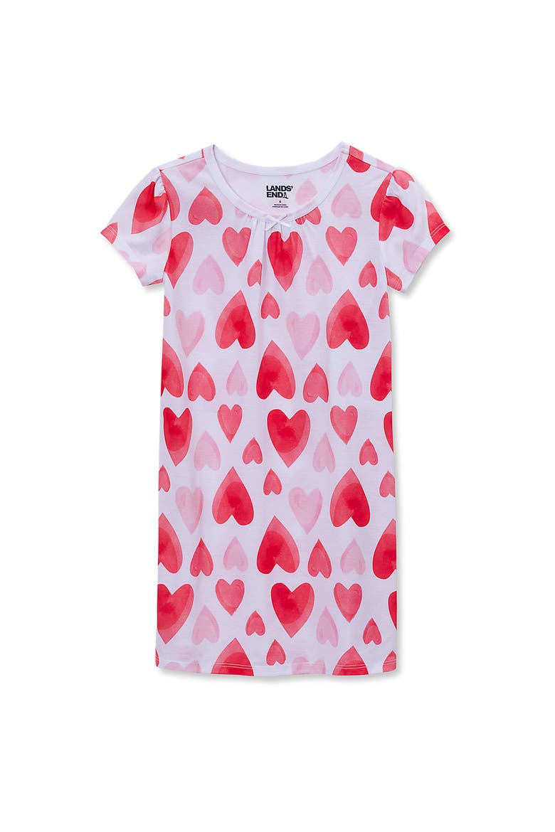 Girls Short Sleeve Nightgown, Main, color, Red/Watercolor Hearts