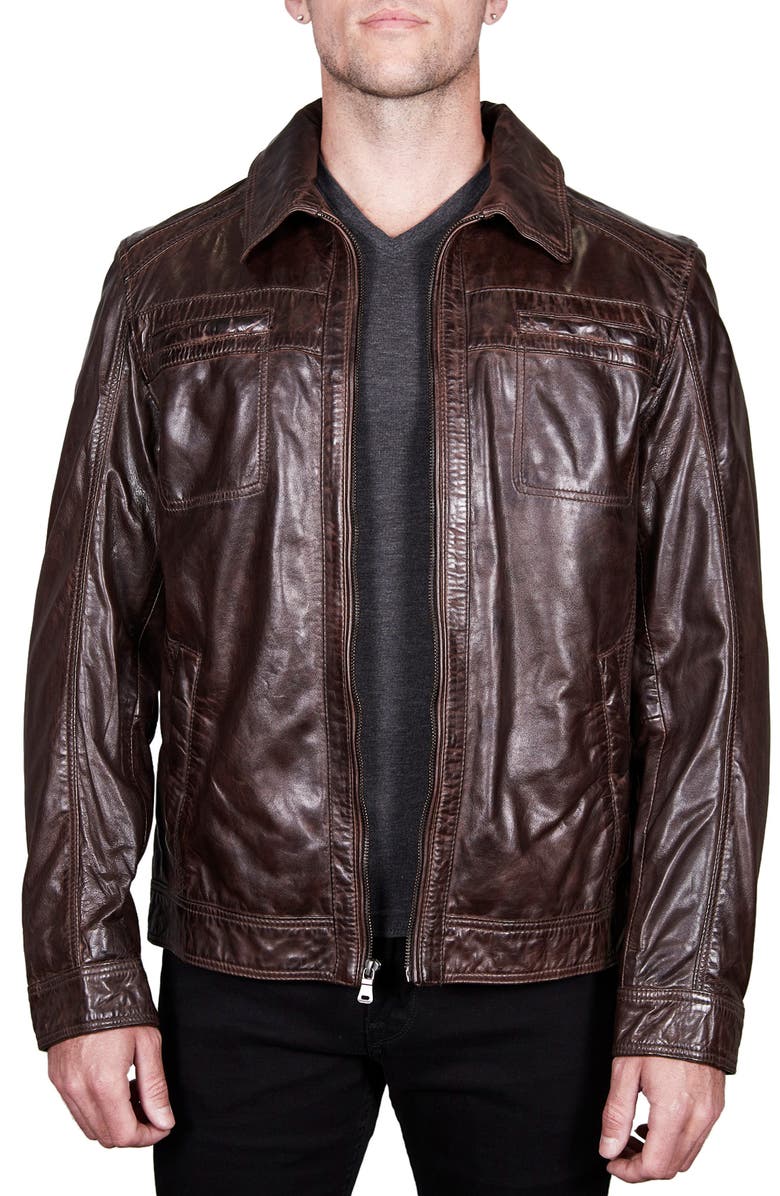 Missani Le Collezioni Turkish Washed Lamb Leather Jacket, Main, color, Brown