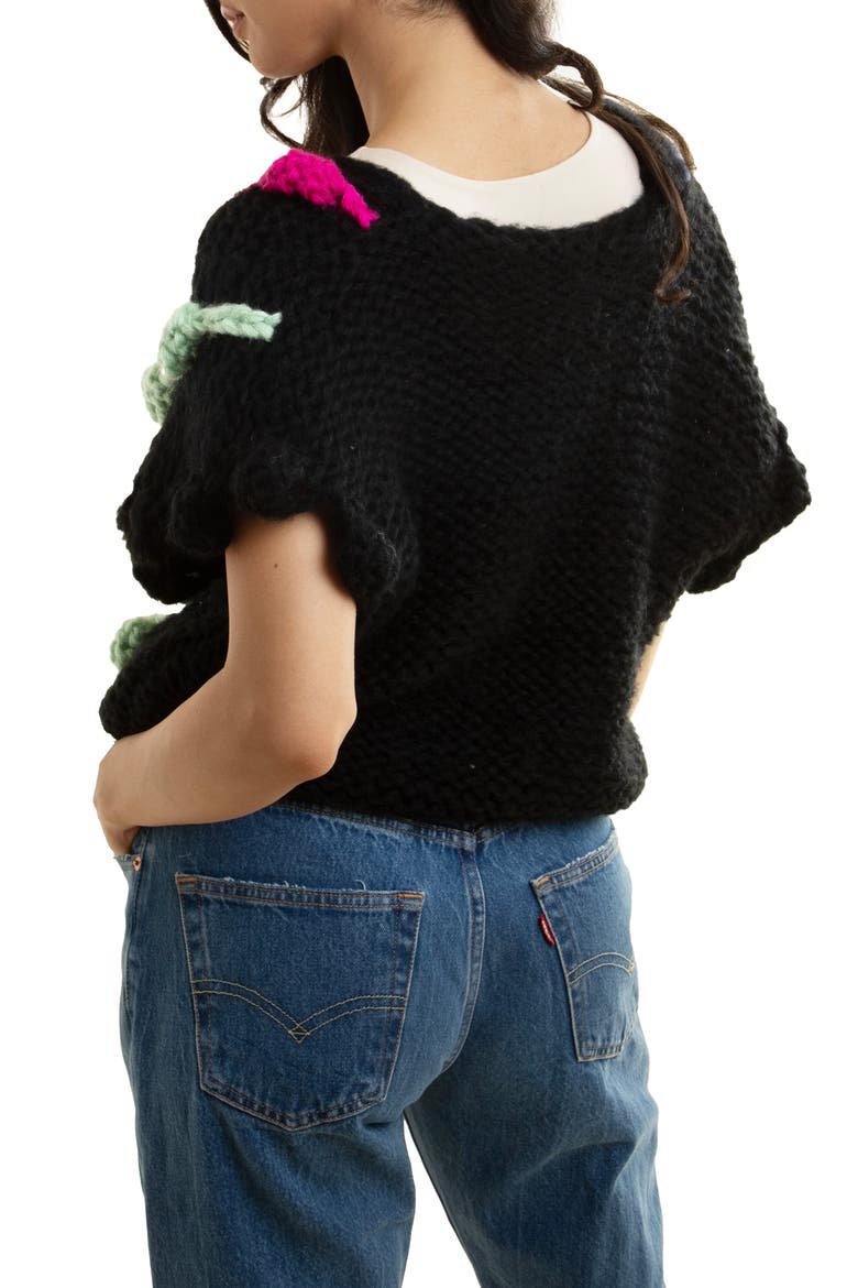V-Neck Colorful Chunky Knit Sweater, Alternate, color, BLACK