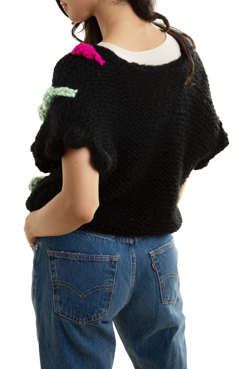 SAACHI V-Neck Colorful Chunky Knit Sweater, Alternate, color, Black