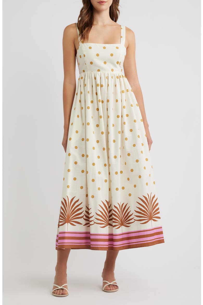 Polka Dot & Border Print Cotton Dress, Main, color, IVORY