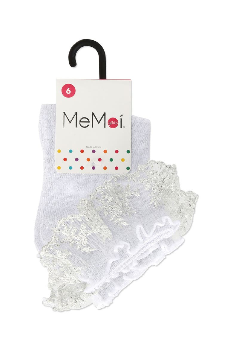 Step and Shimmer Ruffle Anklet Socks, Alternate, color, White