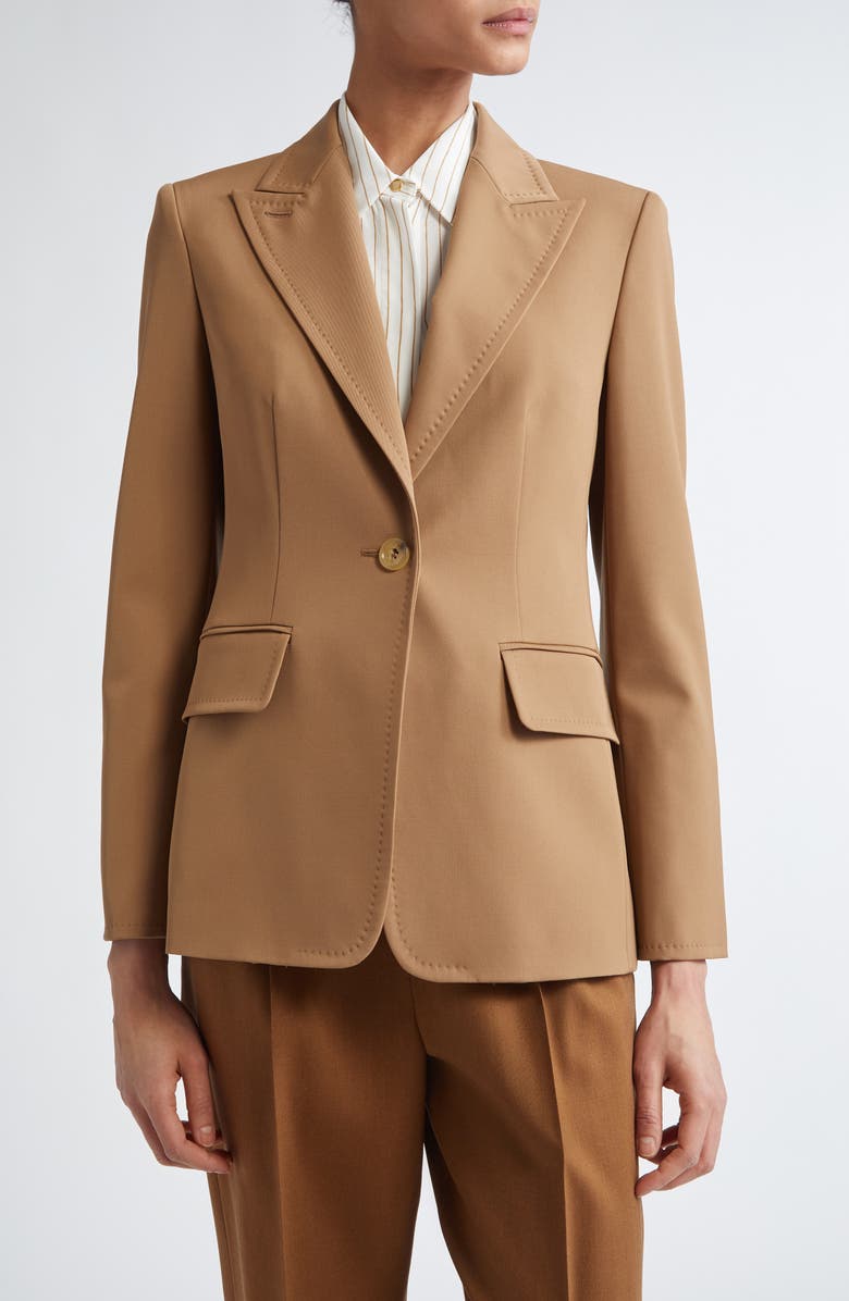 Max Mara Palchi Virgin Wool Blazer, Main, color, Camel