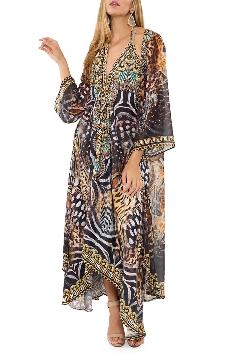 RANEES Animal Print Halter Dress, Main, color, Brown