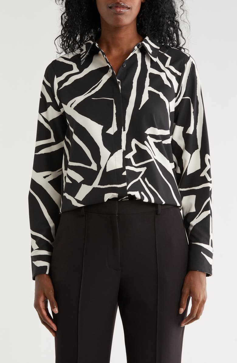 DKNY Collared Button-Up Shirt, Main, color, Black/ Coconut