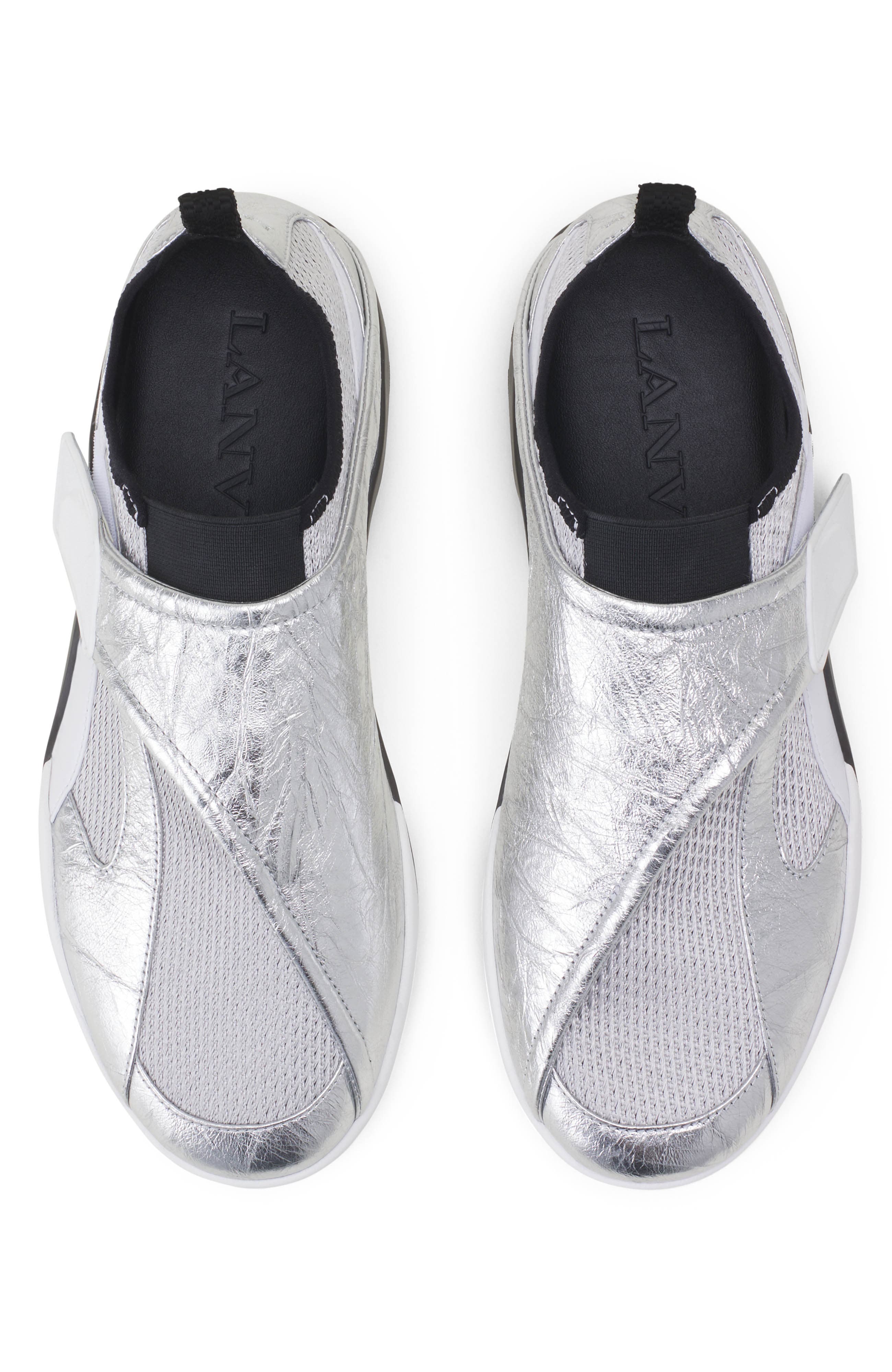 Lanvin Lnv1 Sneakers In Crinkled Metallic Leather, Alternate, color, Black/Silver