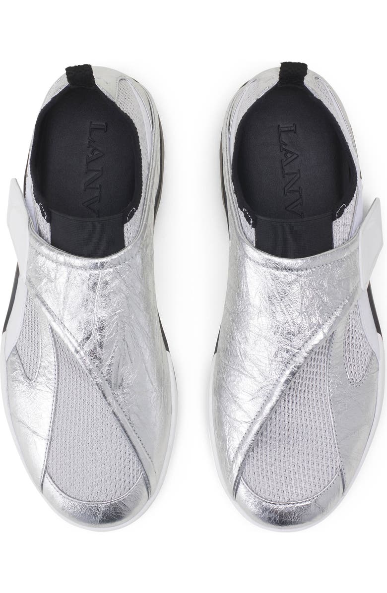 Lanvin Lnv1 Sneakers In Crinkled Metallic Leather, Alternate, color, Black/Silver