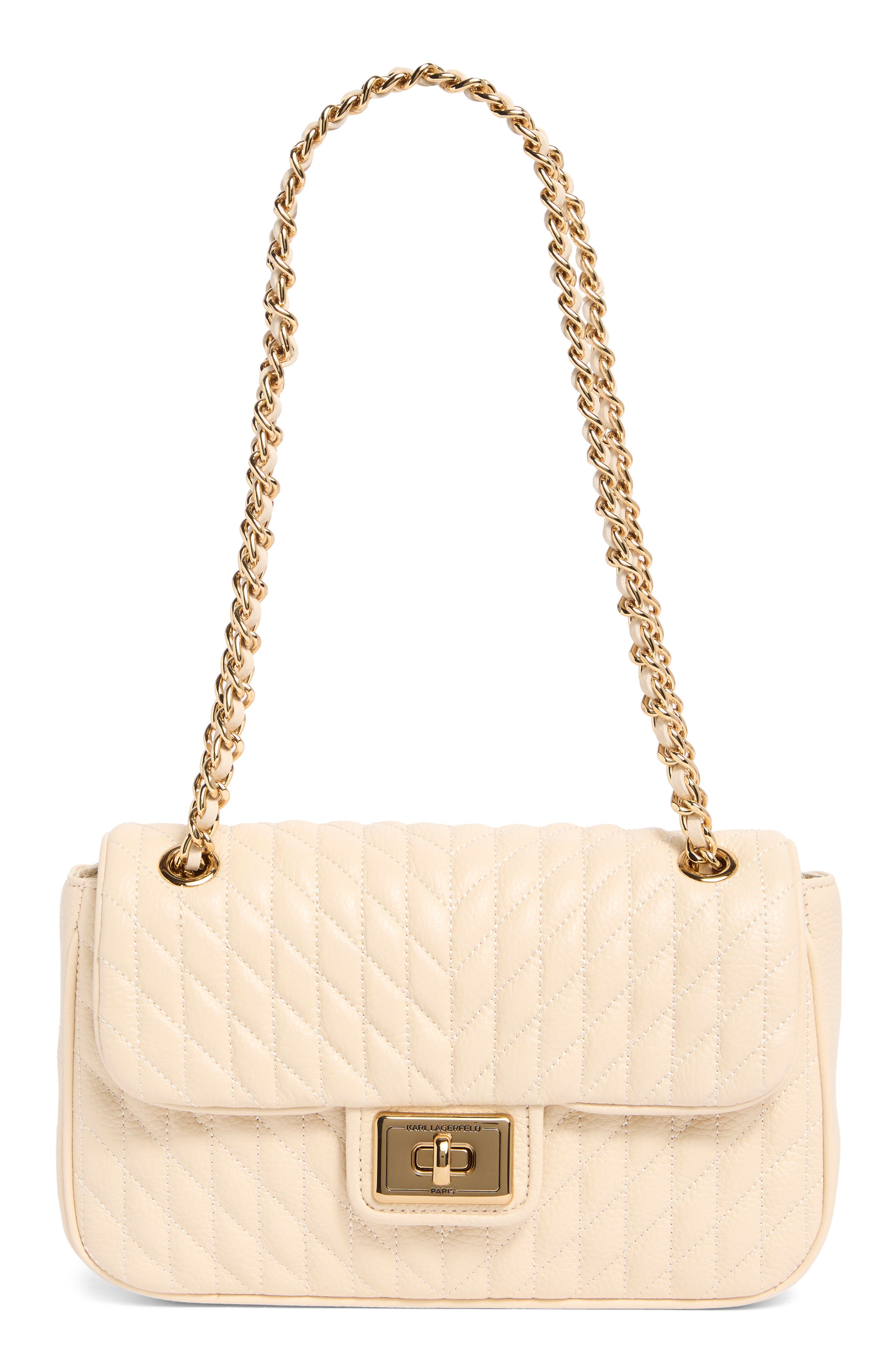 KARL LAGERFELD PARIS Agyness Quilted Leather Convertible Shoulder Bag, Main, color, 