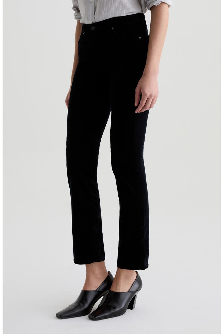 Mari Mid Rise Slim Straight Leg Velvet Jeans, Alternate, color, SUPER BLACK