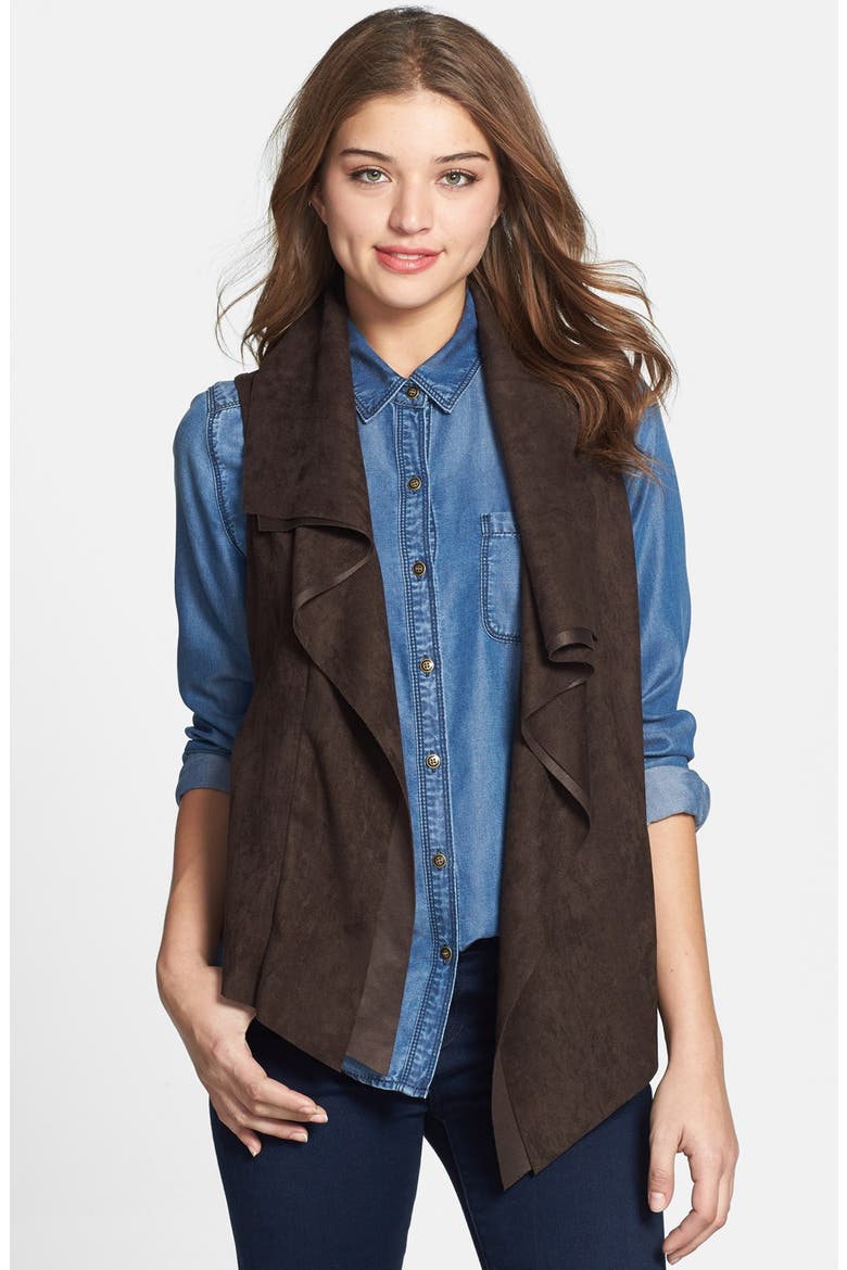 Faux Suede Vest, Main, color, BROWN
