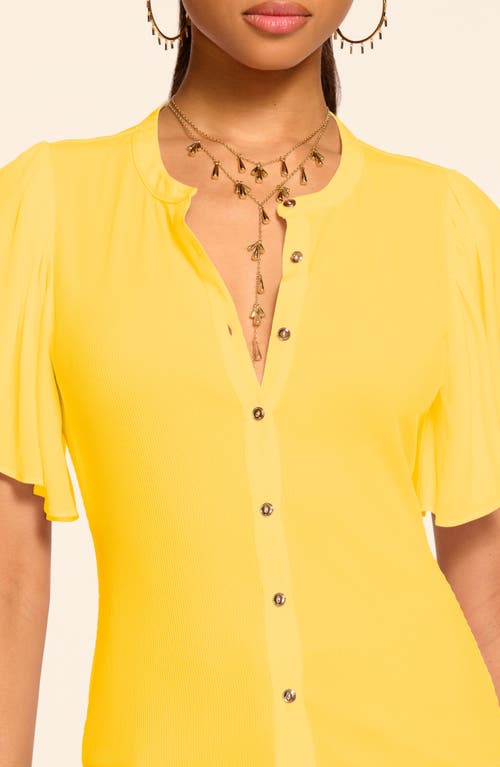 Shop Ramy Brook Colette Mixed Media Flutter Sleeve Top In Lemon Drop