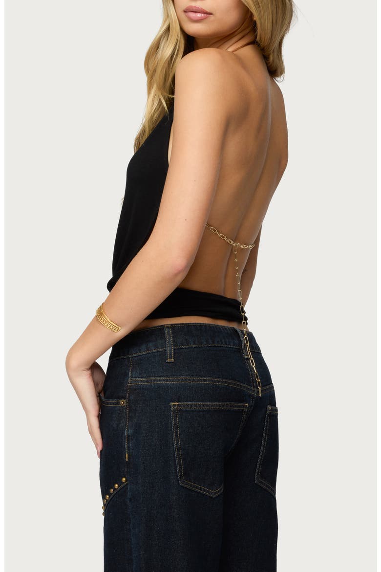 Damarey Chain Backless Halter, Alternate, color, BLACK