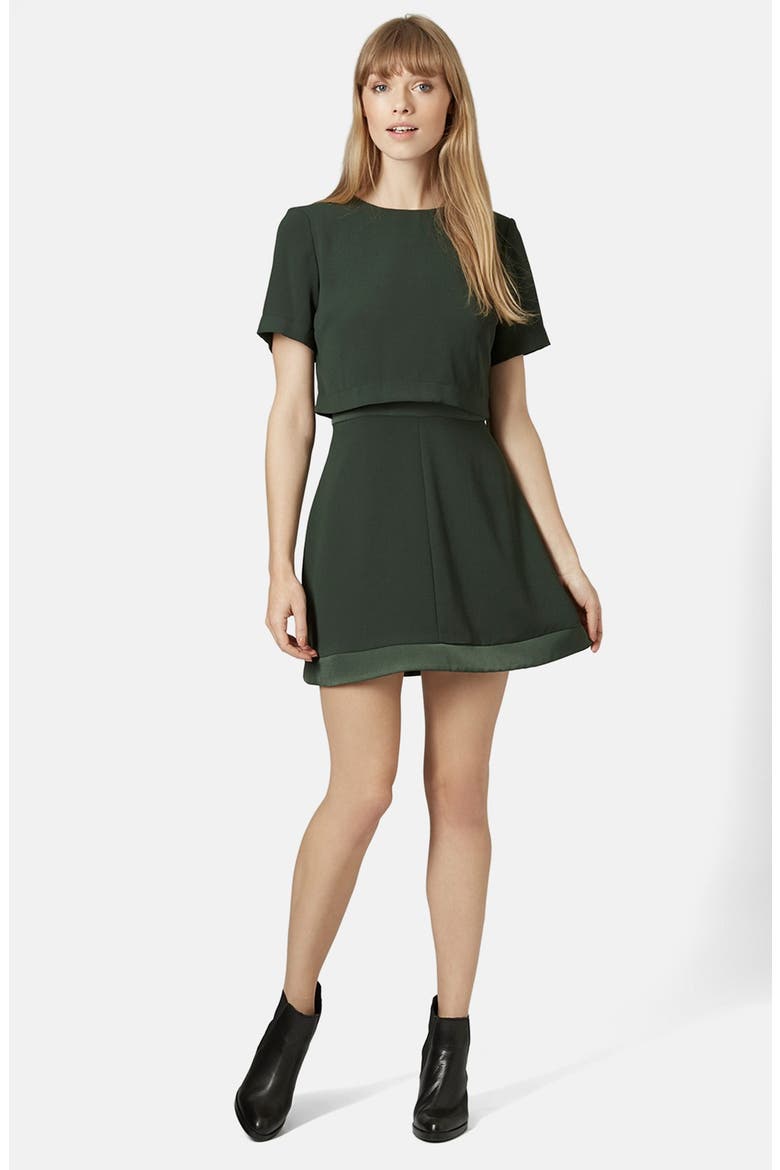 Satin Trim Overlay Dress, Alternate, color, BRIGHT GREEN