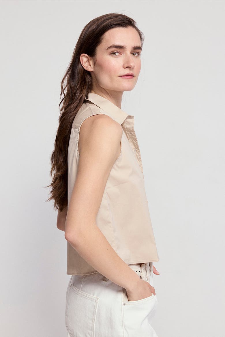 The Boxy Cropped Sleeveless Shirt, Alternate, color, Taupe