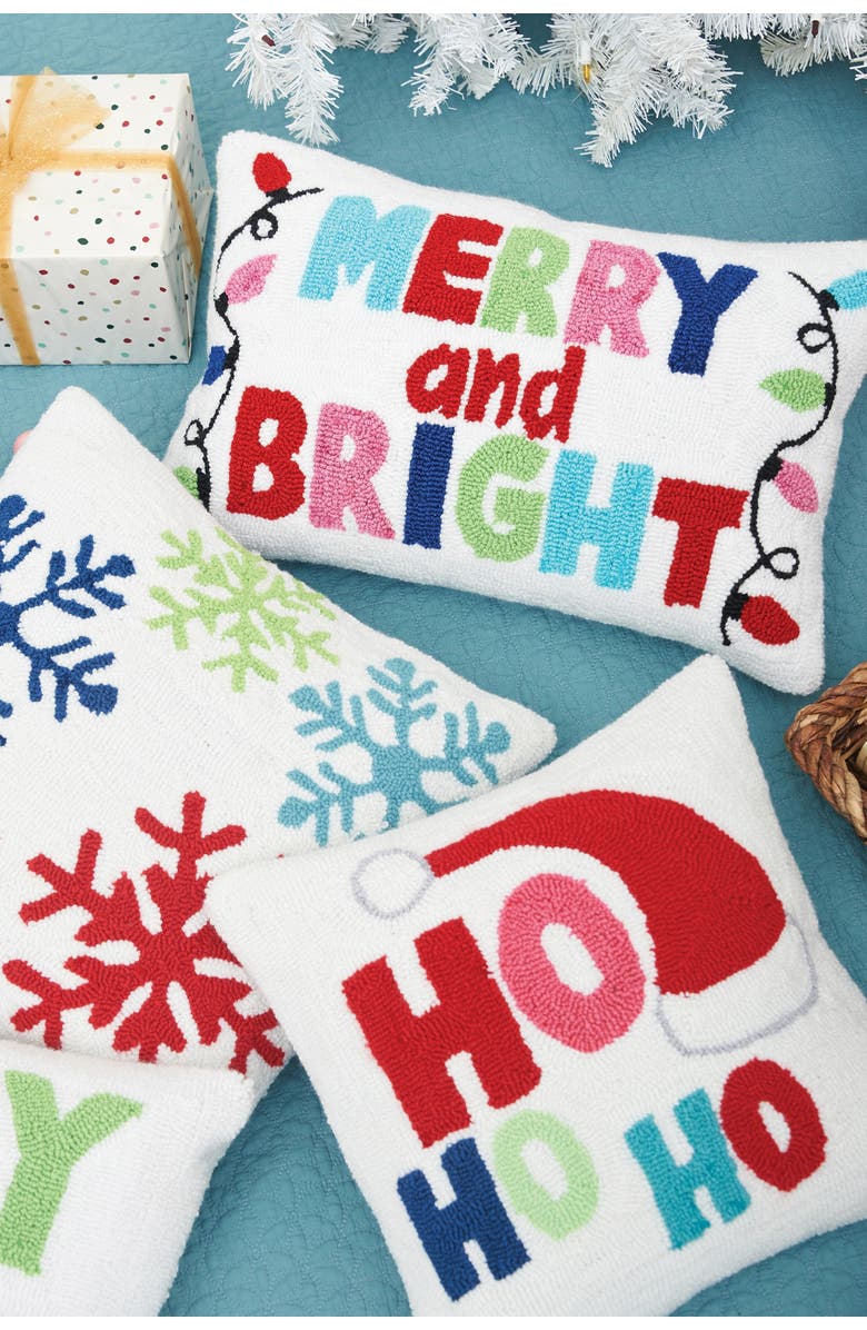 C&F Home Merry And Bright Hooked Christmas Throw Pillow, 14" x 22", Alternate, color, White
