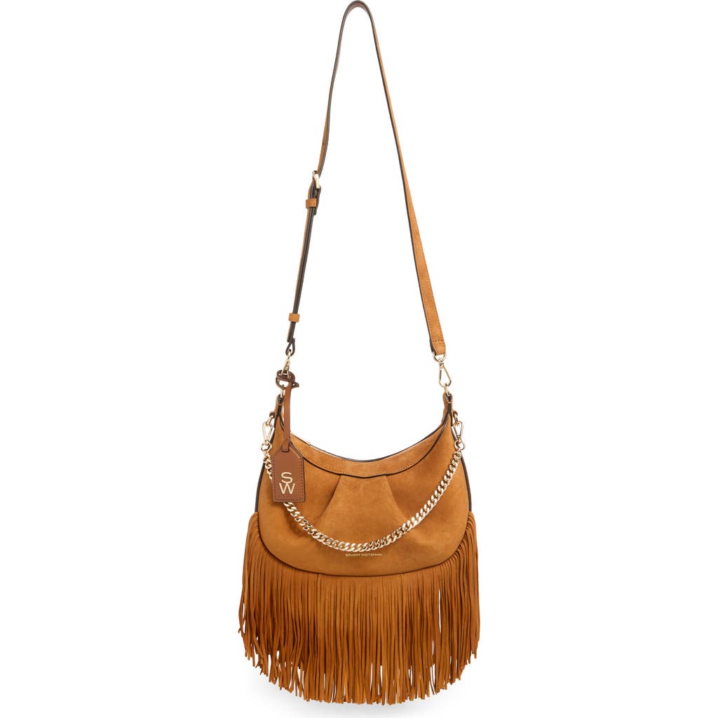 Stuart Weitzman Crescent Fringe Crossbody Bag In Brown