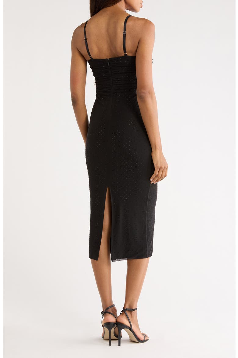 Narissa Rhinestone Embellished Shirred Mesh Midi Dress, Alternate, color, BLACK